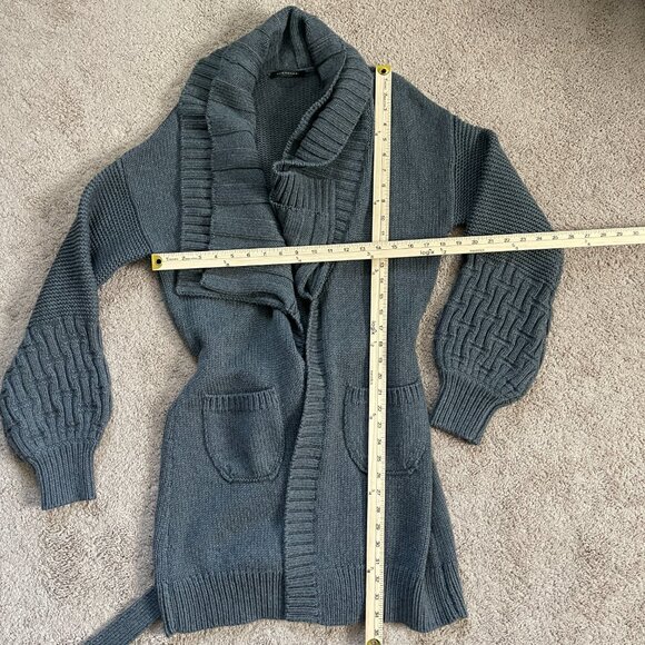 Elie Tahari Double Shawl Collar Midi Balloon Sleeve Cardigan Gray Thick Womens L - Picture 6 of 7